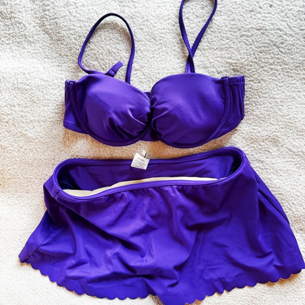 J Crew 2 piece bikini with attached scalloped skirt.  EUC